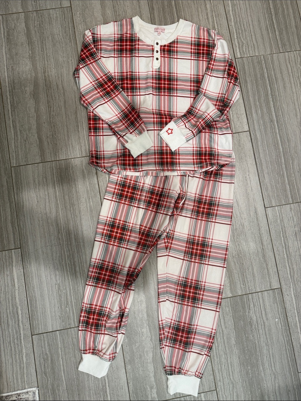 PJ Salvage Red & White Plaid Henley Pajama Set